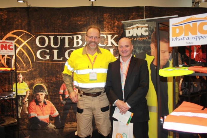 Ben Gray from D&C Workwear yarning with Clive Beitz from Australian Customs and Border Protection